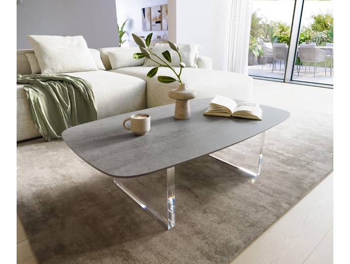 DELIFE Couchtisch Edge Boot 120x70 cm Keramik Beton Grau Lumia Acryl