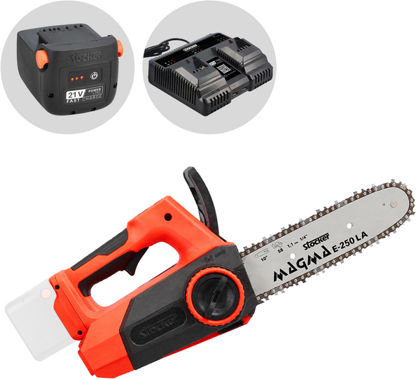 Stocker Magma E-250 LA - Motosega a batteria - 21 V/ 4 Ah - Lama 25 cm