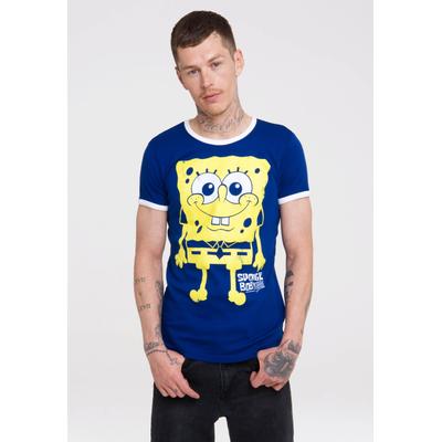 T-Shirt LOGOSHIRT "Spongebob", Herren, Gr. M, blau, 100% Baumwolle, bedruckt, normal, Rundhals, Shirts T-Shirt, mit Spongebob Schwammkopf-Print