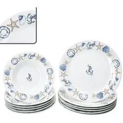 Neptun 12tlg Tafelservice Porzellan 6 Pers Speiseteller Suppenteller maritim