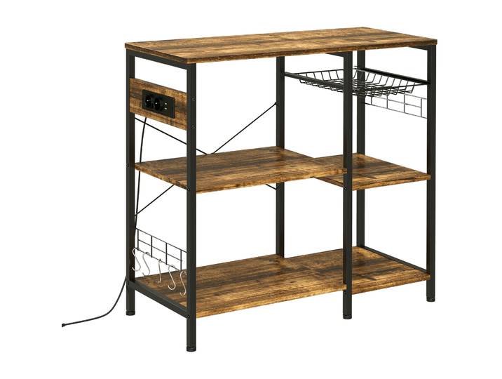 HOMCOM Marron 90x40x83 cm prise de courant Étagère de cuisine industrielle