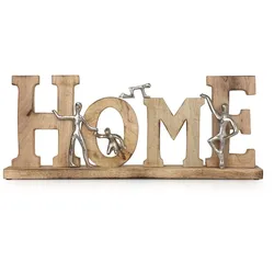 Moritz Dekofigur Home 24 cm aus Mangoholz und Aluminium Skulptur mit Figuren Symbol für Familie und Zusammenhalt Handarbeit modern auf Holzsockel Unikat