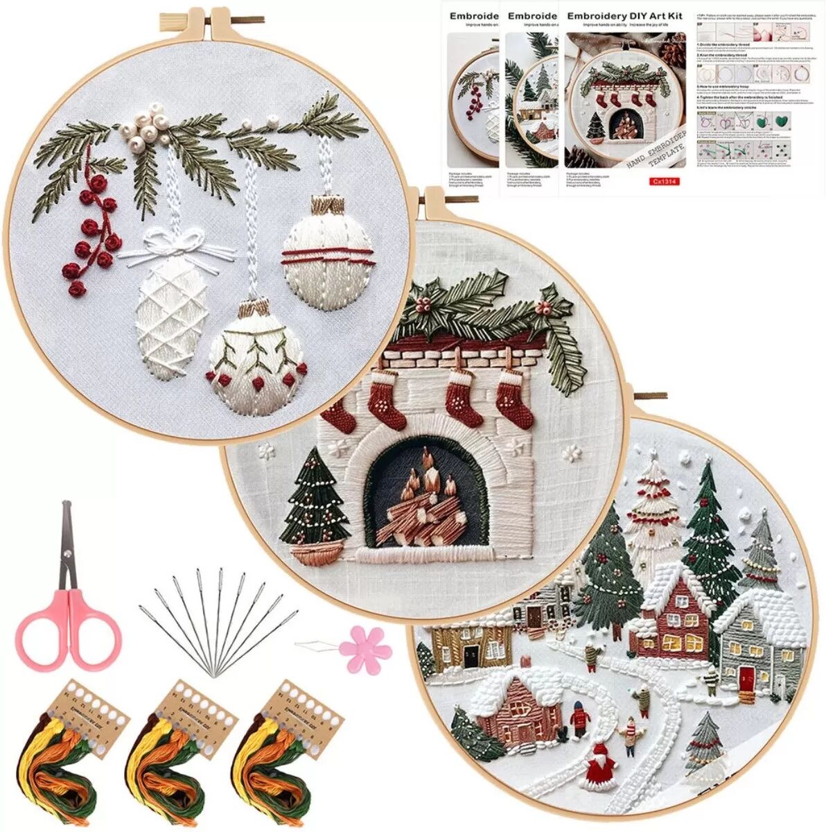 INF DIY Handstickerei Starterset - 3 Sets mit Mustern und Rahmen