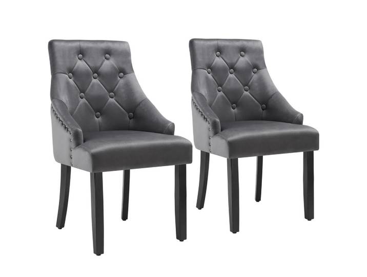 tectake Esszimmerstuhl 2er Set Everdeen,52 x 57 x 91 cm, dunkelgrau/schwarz, Dunkelgrau, Schwarz, Holz, Pappel, 52x91x57 cm, Esszimmer, Stühle