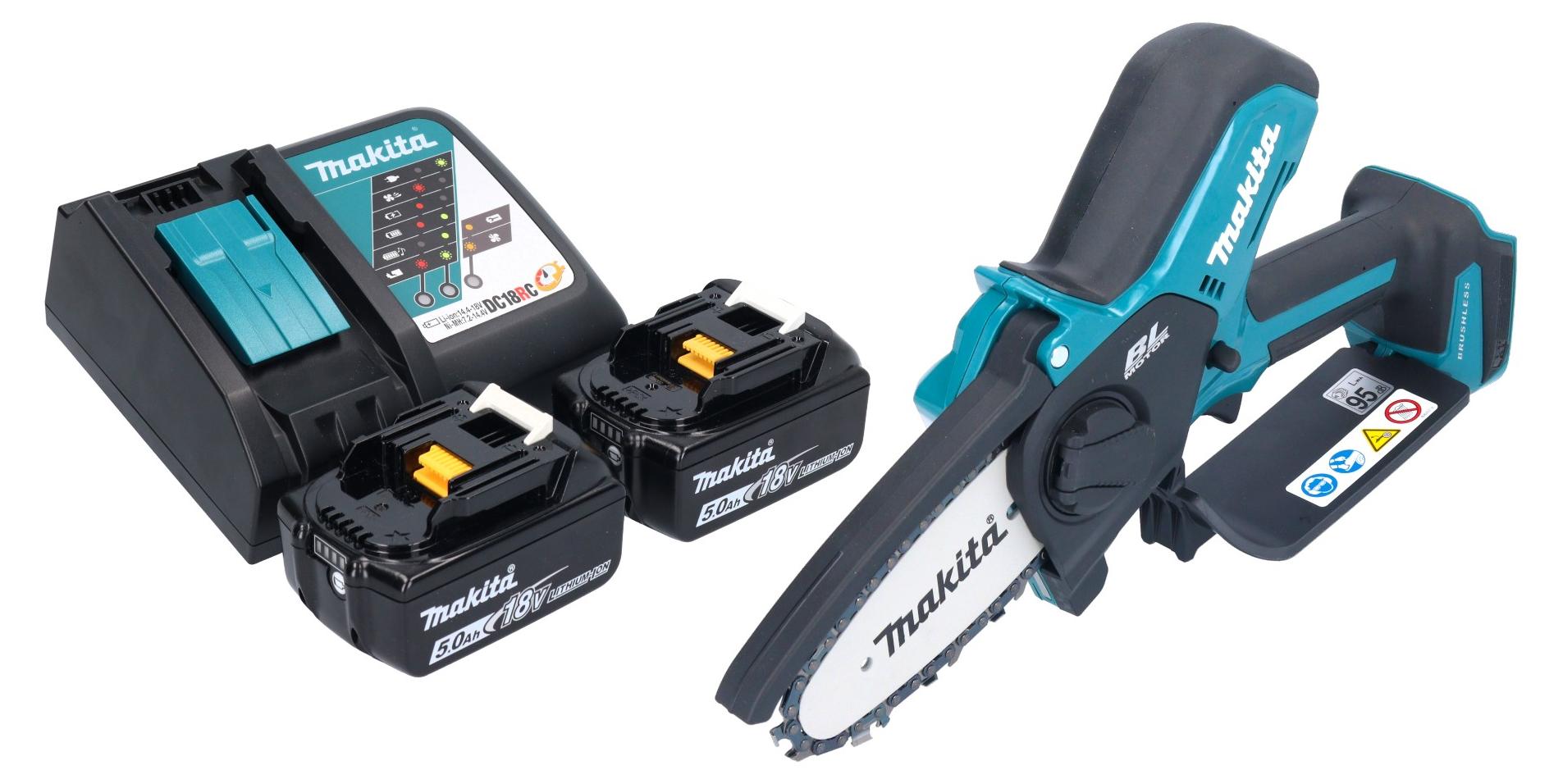 Makita DUC 101 RT201 Akku Astsäge 18 V 10 cm Brushless + 2x Akku 5,0 Ah + Ladegerät