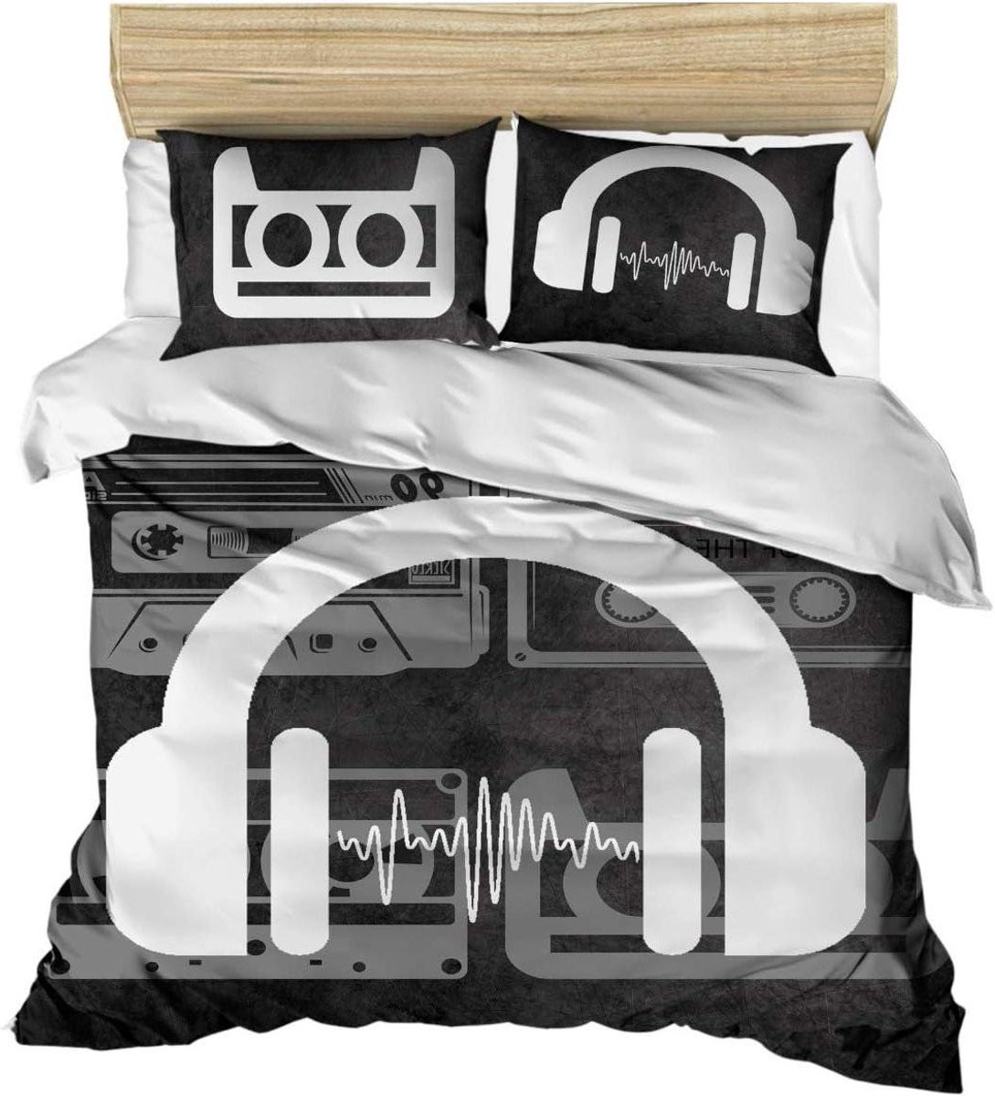 Muziek Dekbedovertrekset - 100% Katoen - Zwart Wit - Full/Queen Size