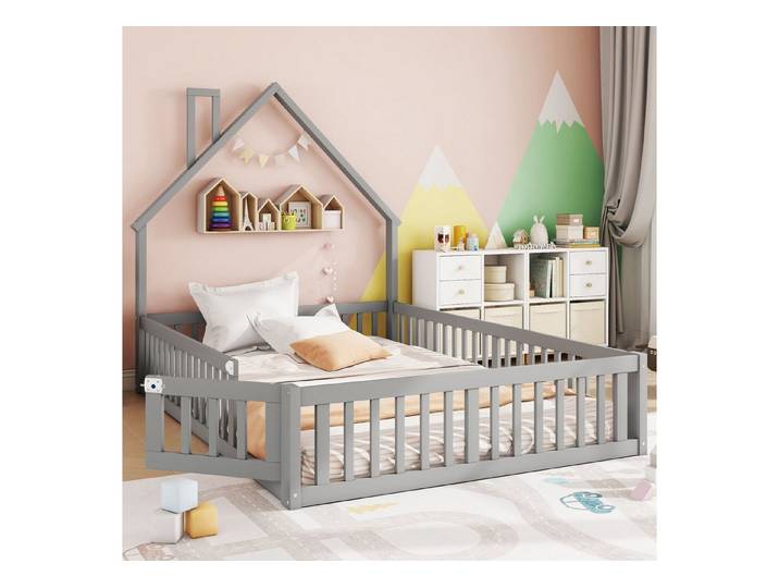 MC Star Polsterbett 140 x 190 cm, Kinderbett mit Schornsteinform, Bett mit Lattenrost (Kiefernholz, Minimalistischer Stil)