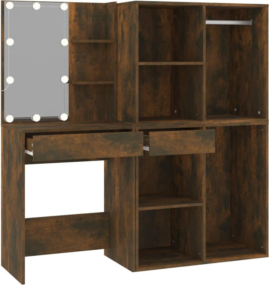 vidaXL LED-makeuptafel met kastjes, beukenfineer, B/D/H: 75 x 40 x 0 cm
