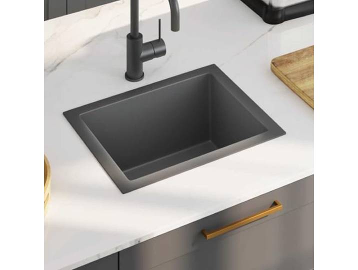 Xolmizyn Einbauspüle - Edelstahl Küchenspüle Schwarz/Quadratisches Becken Handgefertigt, Satiniertes Finish, X-Form Abfluss, Inklusive Schalldämmung