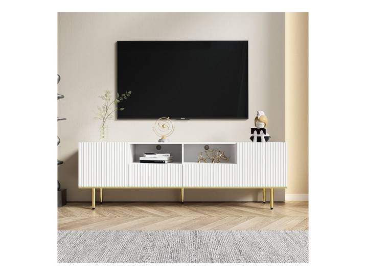 ANYSUN TV-Schrank Lowboard mit Goldenen Füßen und Goldenem Rand (Spar-Set, Platz für einen 70-Zoll-Fernseher) 2 Türen und 2 Schublade, Metall Füßen