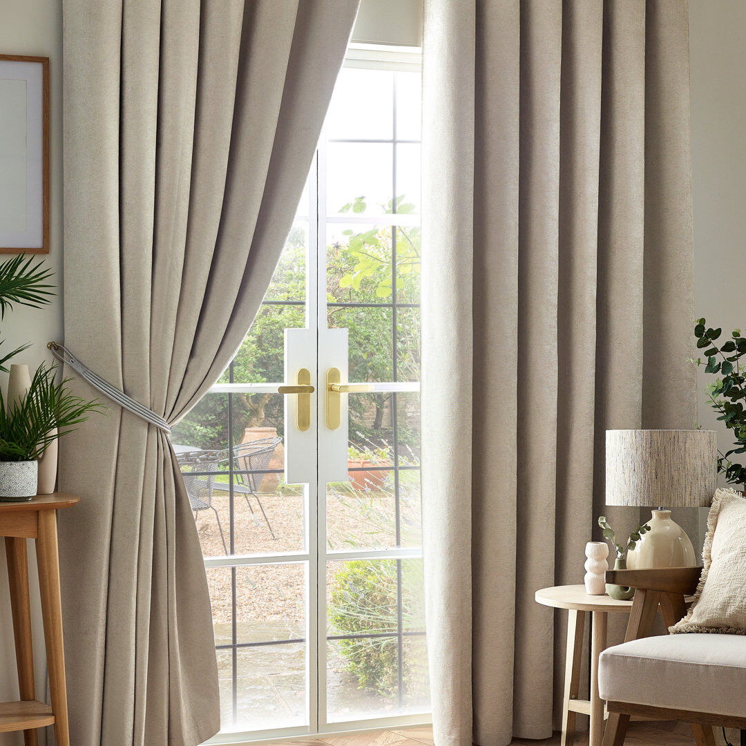 17 Stories Eilfried Chenille Pencil Pleat Taped Top Curtains Cream 168cm Width x 229cm Drop