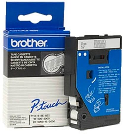Brother TC-195 fita 9mm texto branco sobre transparente (7,7m)