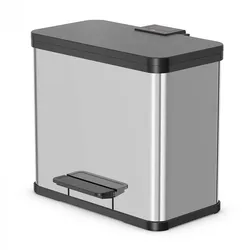 Hailo Mülltrennsystem Öko duo Plus L, Tret-Mülleimer, Abfalltrenner, Abfalleimer, Edelstahl, 17 + 9 L, 0630-200