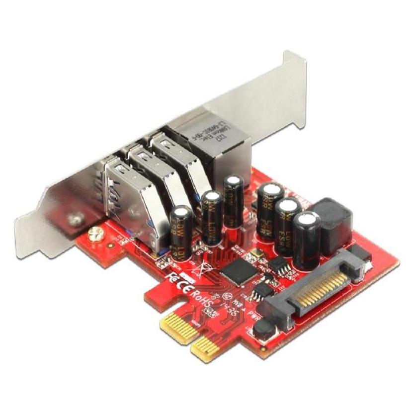 Delock PCI Express Card > 3 x external USB3.0 + 1 x external Gigabit LAN (Mini PCI Express, PCI-E x1) (89382)