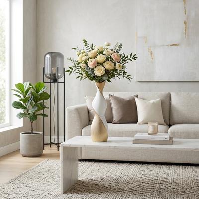 Sagebrook Home Contemporary Ceramic Twisted Vase -White and Gold Floral Vase