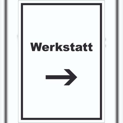 HB-Druck Werkstatt Aufkleber mit Text Richtungspfeil rechts Handwerk Reparatur hochkant A4 (210x297mm)