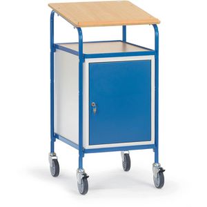 Fetra Stehpult 5836, aus Metall, mit Rollen, Schreibfläche und Stahlschrank, blau