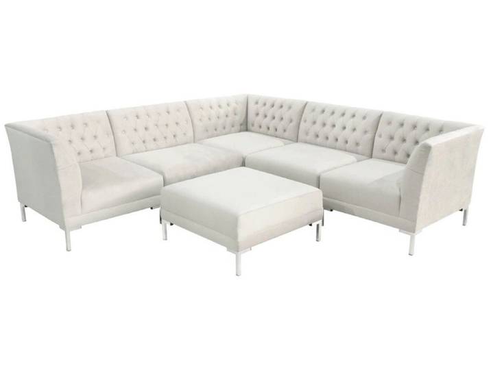 Xlmoebel Ecksofa Hocker Creme Weiß Chesterfield Luxus Möbel 2tlg. Textilstoff, Hocker-Set 2 Teile, Made in Europa