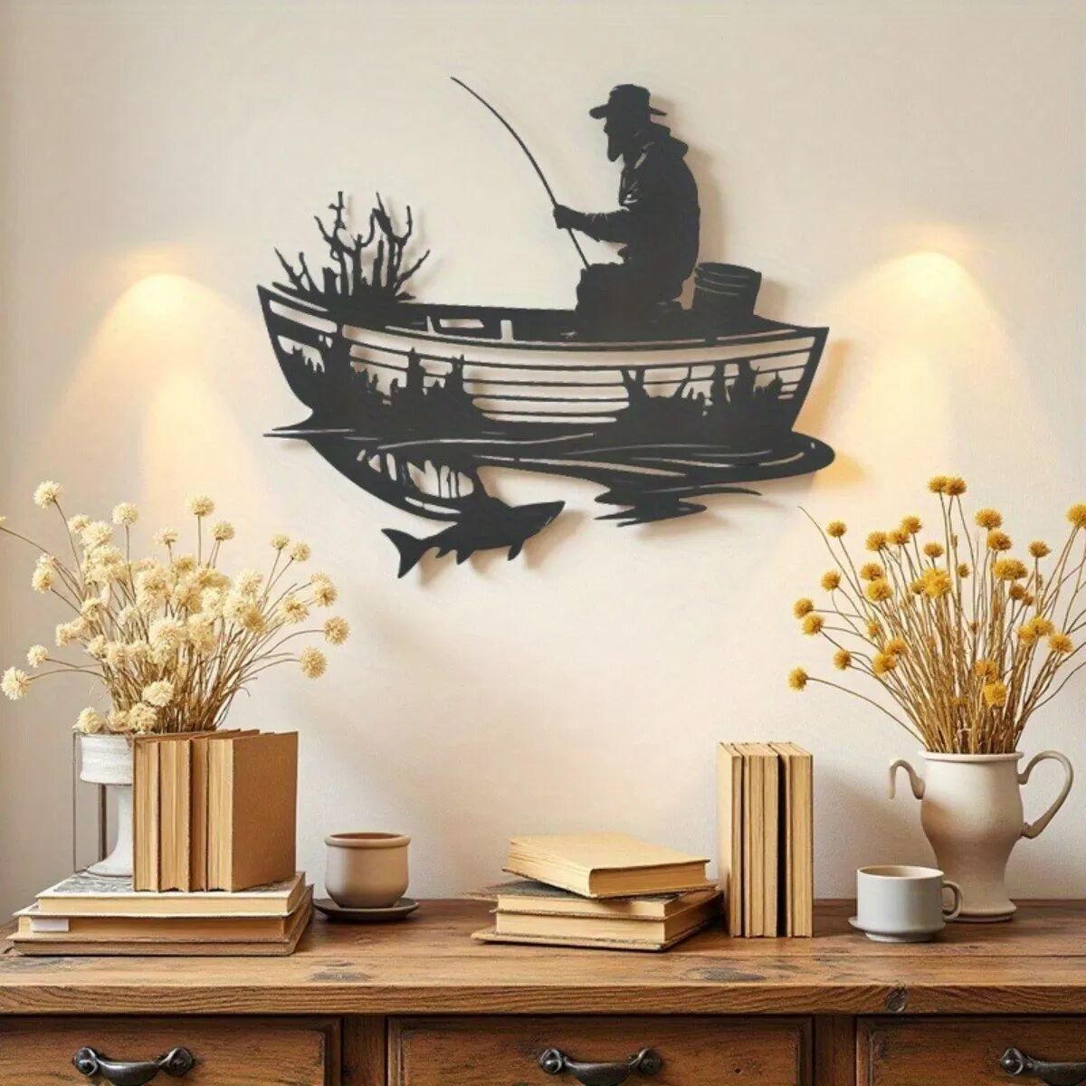 INF Décoration Murale en Métal Noir - Design Bateau de Pêche pour Salon & Chambre