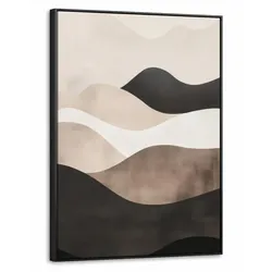 LEINWAND Bilder mit Rahmen - Abstrakt - Landschaft - Wellen - Cremefarben - 60x80
