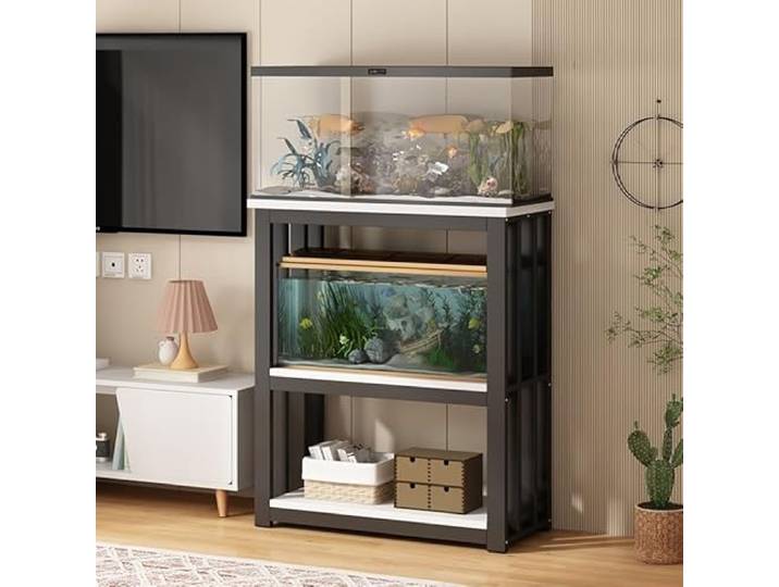 WYHBXD 3-StöCkiger Aquarienunterschrank, Robuster Mit Verstellbarem Regal, FüR Aquarien, SchildkröTenbecken, Reptilienterrarien, TragfäHigkeit 1000 Lbs(Black,60x35x100cm/24x14x39)