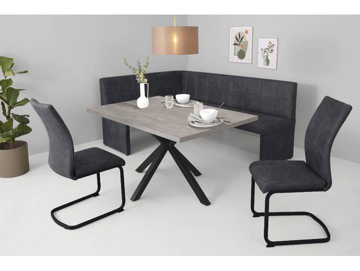 Essgruppe HELA SPREE , grau (beton, schwarz, vt anthrazit, vintage anthrazit), Microfaser, rechtsbündig, Sitzmöbel-Sets, Essgruppe, Esstisch 140x90 cm mit Dickkante, Microfaserbezug