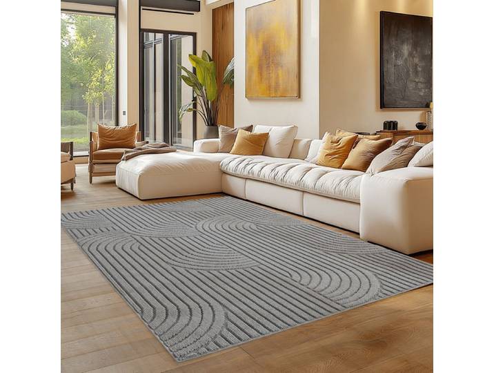 Carpettex Tapis 200x290 cm Gris Design Bohème Scandinave Doux Résistant Facile à Nettoyer Grand Tapis Salon Chambre.