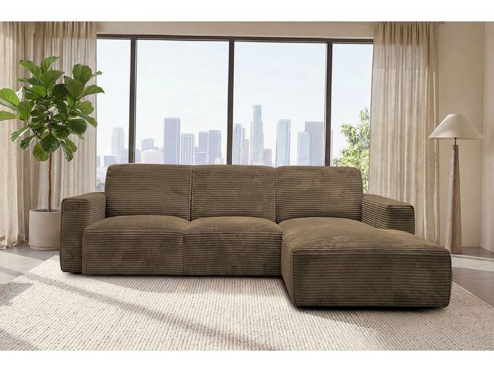 Hygger Möbelhaus Ecksofa Rio Ecksofa L-Form Cord XXL Big Sofa Wohnzimmer Modern, Wellenunterfederung, Cordstoff 90000 Scheuertouren, Made in Europe, Polsterecke L Form inkl. Ottomane Couch Groß Bequem Design