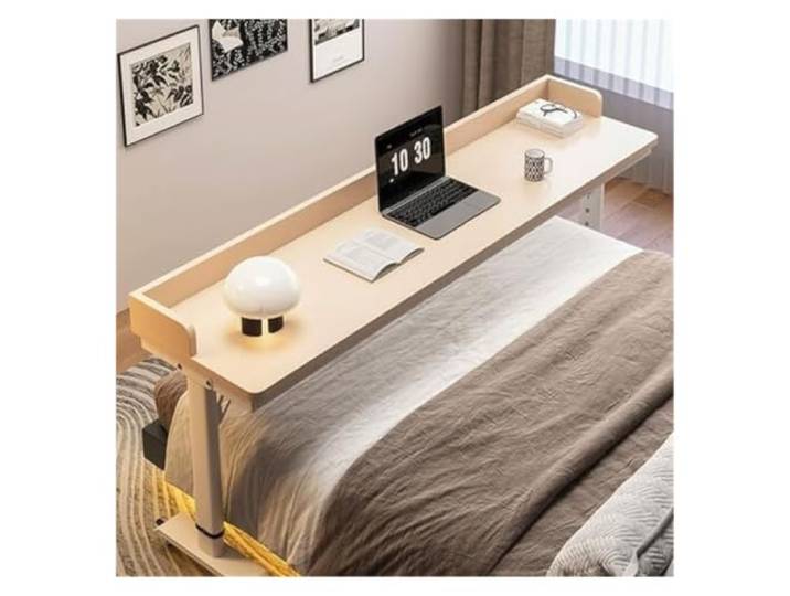 UMEXIDRA Holz-Überbetttisch Mehrfarbig 100–180 cm. Zur Verwendung über dem Bett: Arbeiten, Essen, Lesen(Beige+white,130cm)