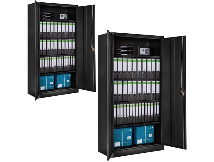 Set Aktenschrank mit 5 Böden 180x90x40cm - schwarz, 2er Set