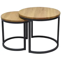 Beistelltisch Set im Industrie Stil Massivholz & Metall (zweiteilig)