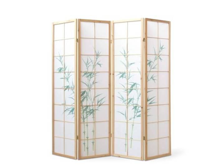 Homestyle4u Paravent Raumteiler mit Bambusmotiv 4-teilig Shoji-Stil Spanische Wand, Reispapier, 176 x 175 cm, blickdicht, schnell aufzustellen