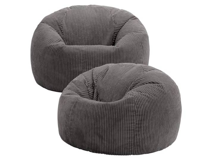 Icon Kingston Sitzsack Cord mit Füllung, 2er Pack, Grau In Deutschland Hergestellt, Sitzsack Erwachsene, Weicher Cordstoff, Sitzsack Sessel für Wohnzimmer und Schlafzimmer