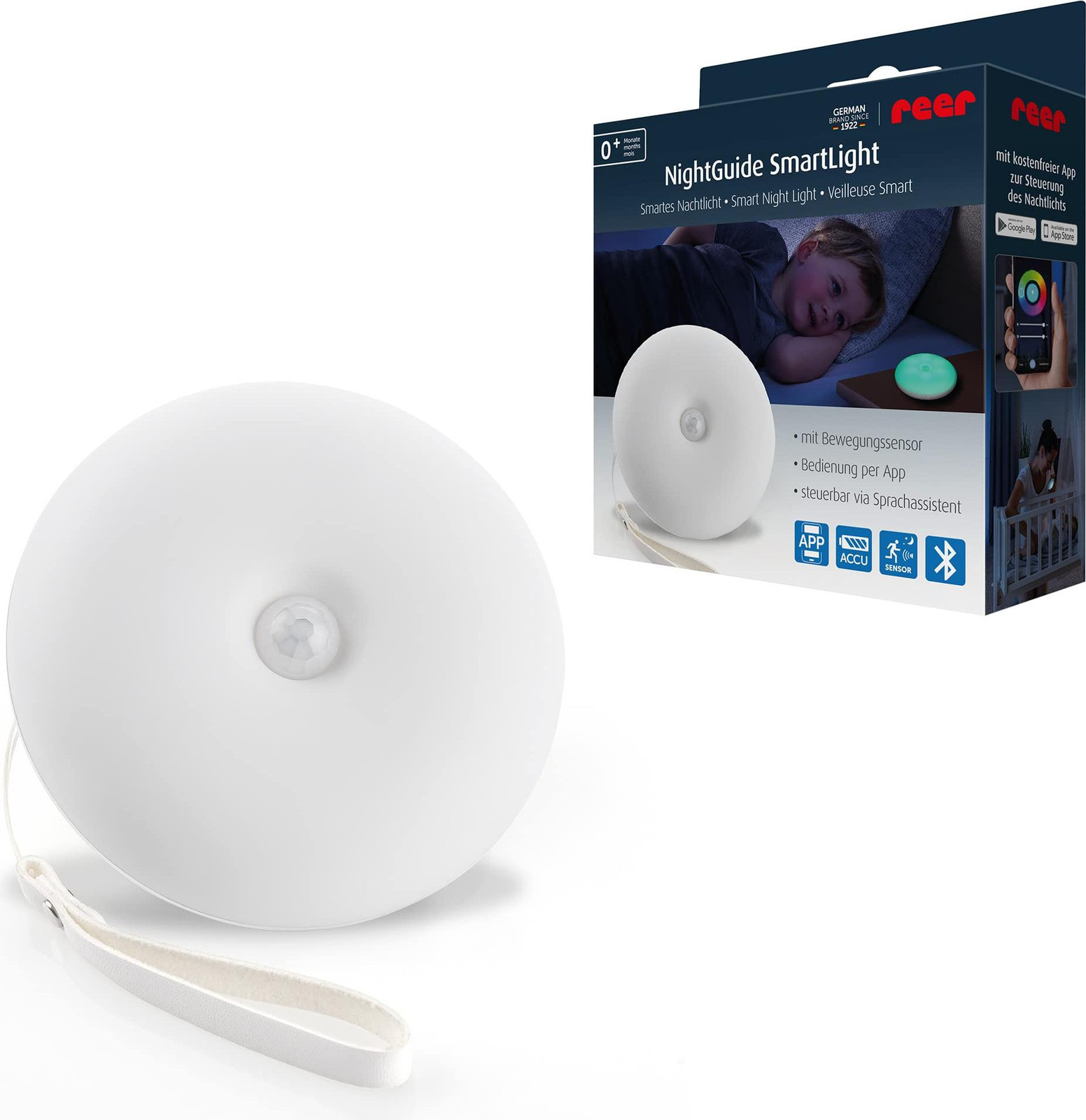 Reer NightGuide SmartLight Bluetooth nachtlampje voor kinderen met bewegingssensor, timer en kleurveranderingsmodus