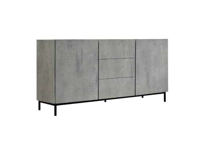 Buffet en bois, finition grise, plan de travail effet marbre, 200x50