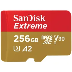 Sandisk Extreme UHS-I V30 (256 GB, microSDXC, U3, UHS-I), Speicherkarte, Gold, Rot