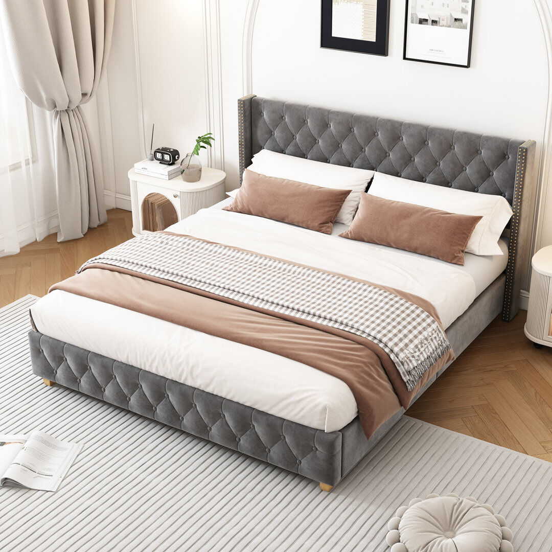 Mercer41 Doiron Upholstered Bed Grey Super King (6')