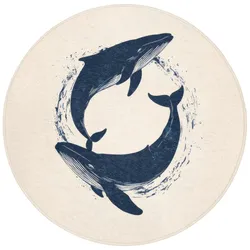 BADEMATTE Wale - Spritzer - Kreis - Dunkelblau Badvorleger 70x70 cm