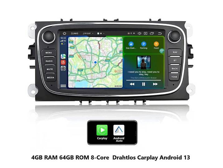 GABITECH 7 zoll Android 13 Autoradio GPS Navi Android für Ford Focus II Transit Autoradio (S-Max, Mondeo 9, Galaxy II, C-Max, Kuga. Drahtlos Carplay)