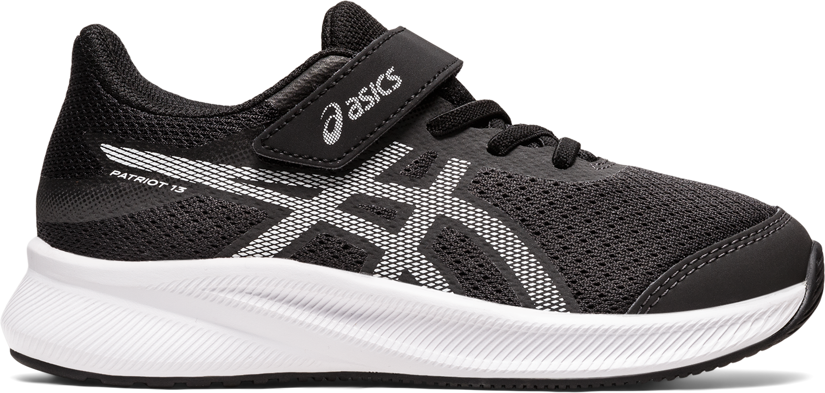 Laufschuh ASICS "PATRIOT 13 PS", Mädchen, Gr. 28.5, grau (graphite grau, weiß), Textil, Schuhe Laufschuh graphite grau, weiß 28.5