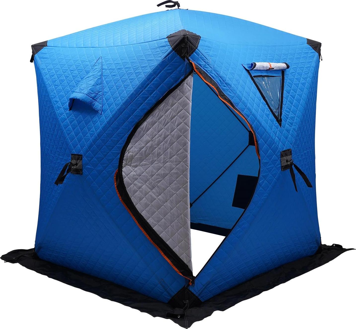 Eisangelzelt - Quadratisches Thermozelt - Material 210D Oxford-Gewebe - Fiberglasstangen 9,5 mm - Maße 145×145×165 cm - Für 1-2 Personen - Doppelreißverschluss - Blau