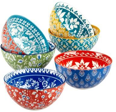 "Certified International Panache Set of 6 All Purpose Bowl 4.75"" 6 asst - 4.75"" Diam x 2.25"""
