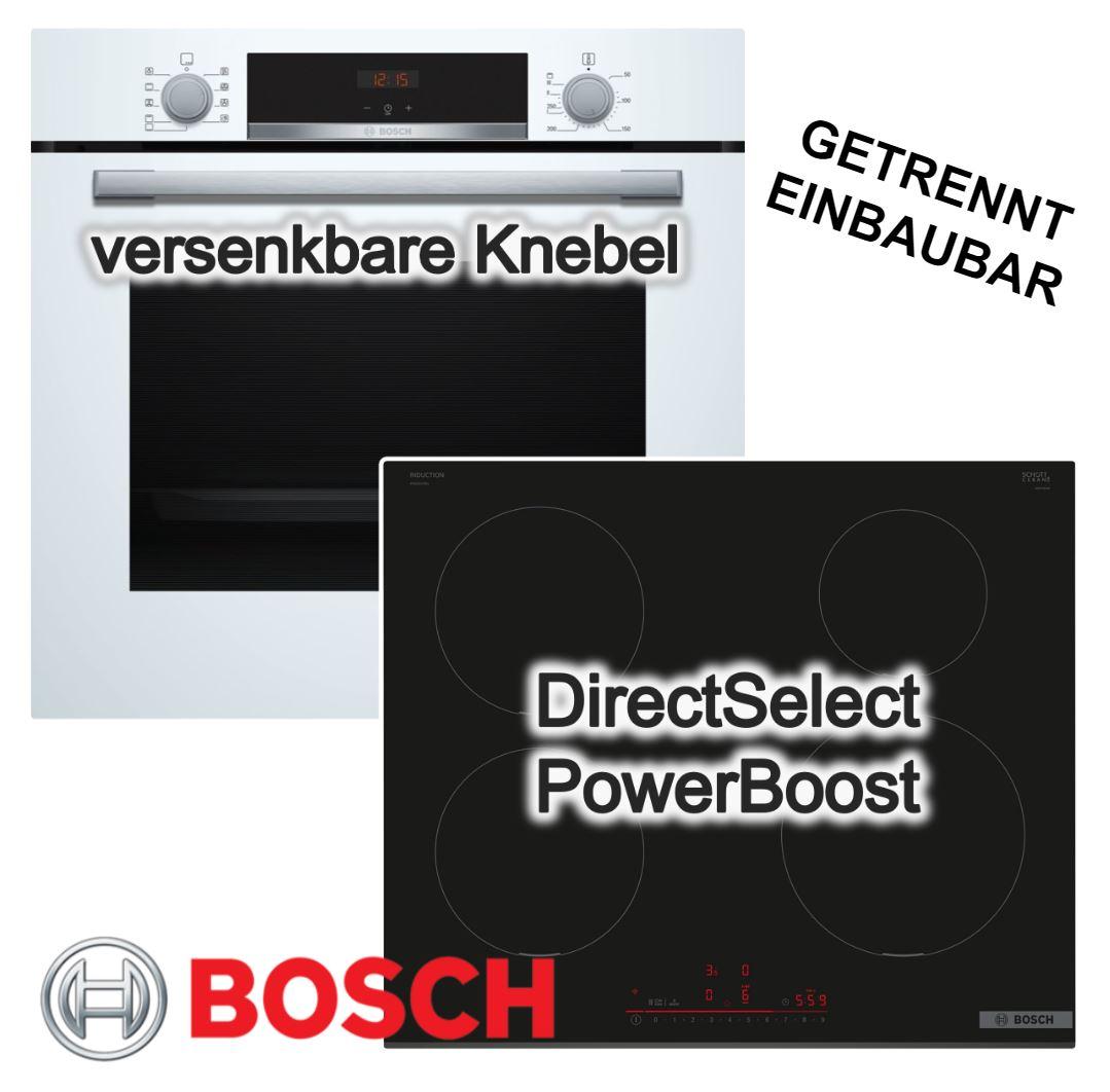 Herdset BOSCH Backofen weiß EcoClean + Induktionskochfeld HomeConnect autark 60cm