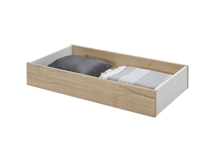 Hom`in Bettkasten, Weiss, Eichefarben, Holzwerkstoff, 99.3x17x53.2 cm, Schlafzimmer, Bett, Bettgestelle- Einzelteile, Bettkasten