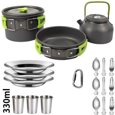 Uplift Essentials Camping Cookware Set Outdoor Cooking Pots Pans Teapot Travel Tableware For 2 To 3 People set 14