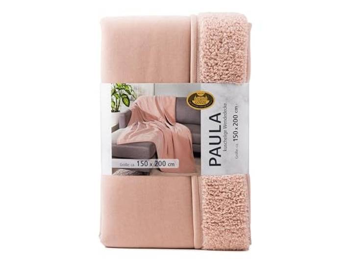 Gözze - Chenille Wohndecke Paula, Luxuriöse Kuscheldecke mit weicher Rückseite, 100% Polyester-Mikrofaser, 150 x 200 cm - Altrosa