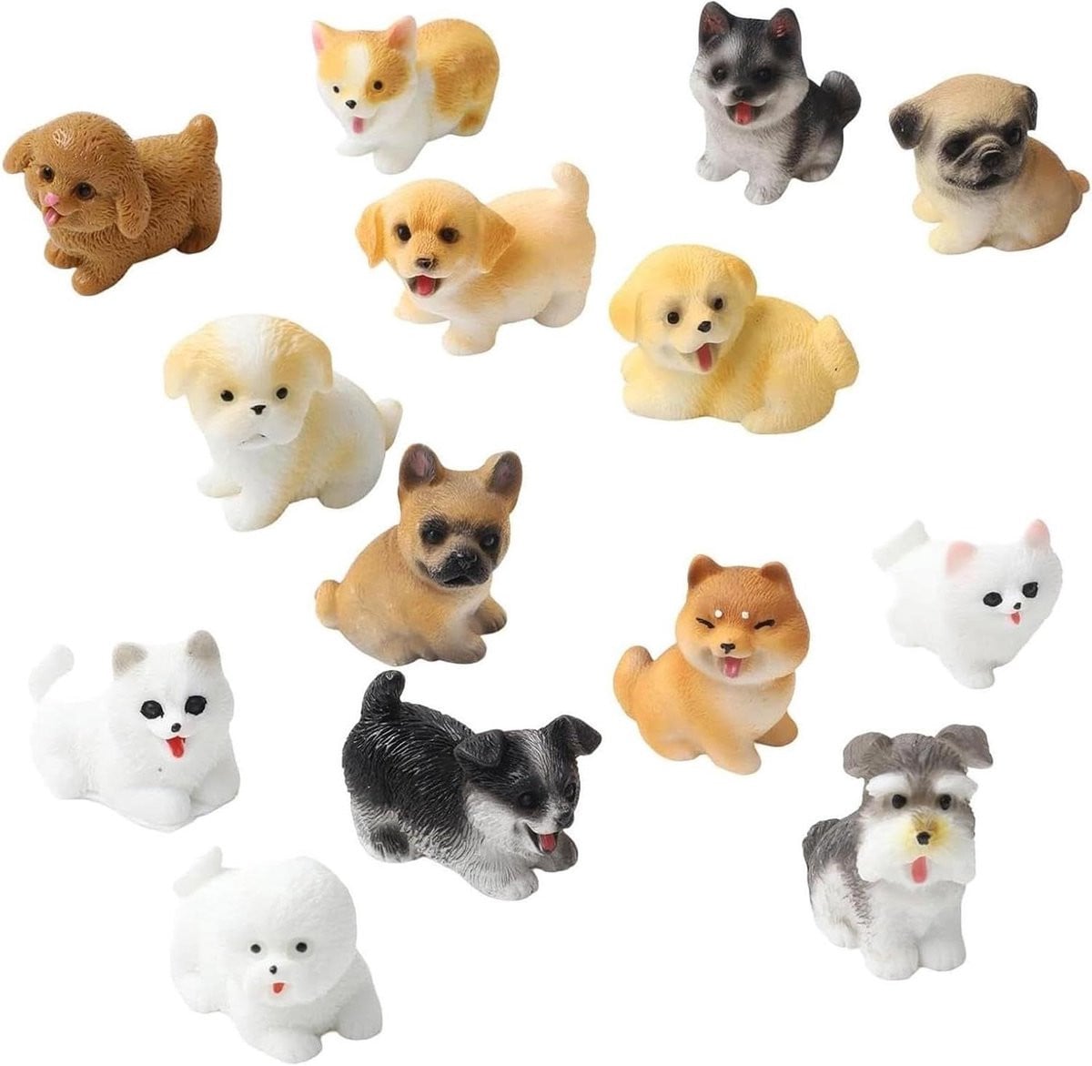 Set van 14 gedetailleerde decoratieve honden beeldjes van hars voor op tafel
