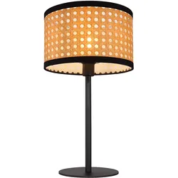 Tischleuchte Tischlampe rund Bambus-Optik, Wohnzimmerlampe Schreibtischlampe Nachttischleuchte Metall rund, E14 Fassung, H 40 cm