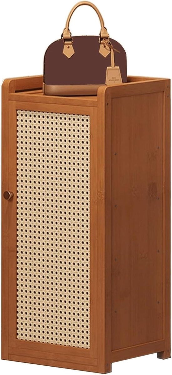 Houten schoenenkast met lades en rotan design in houtkleur, Breedte: 33 cm