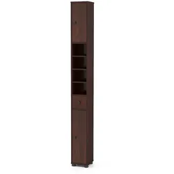 Helloshop26 - Schmaler Aufbewahrungsschrank 20 x 20 x 180 cm mit verstellbaren Einlegeböden und modernem Design aus braunem MDF 20_0015781